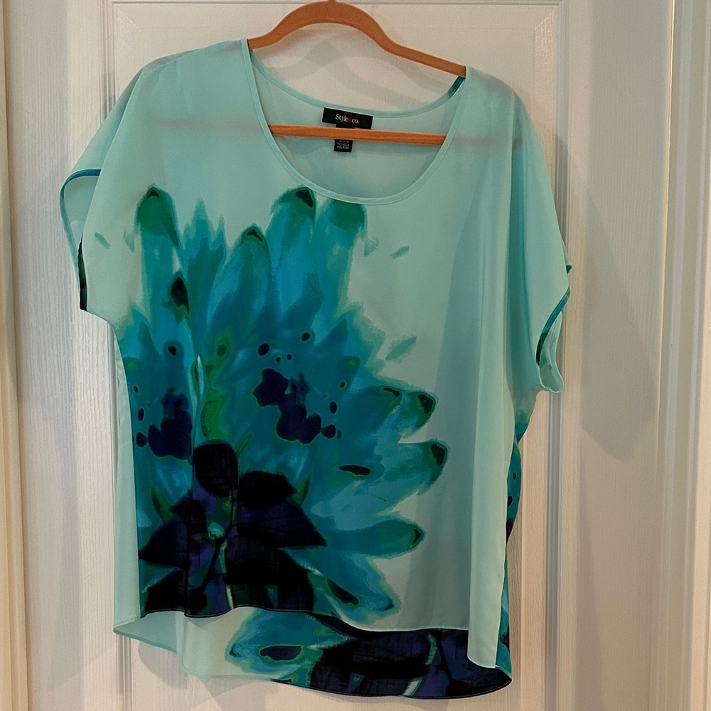 Style & Co. Teal and Navy Floral Blouse